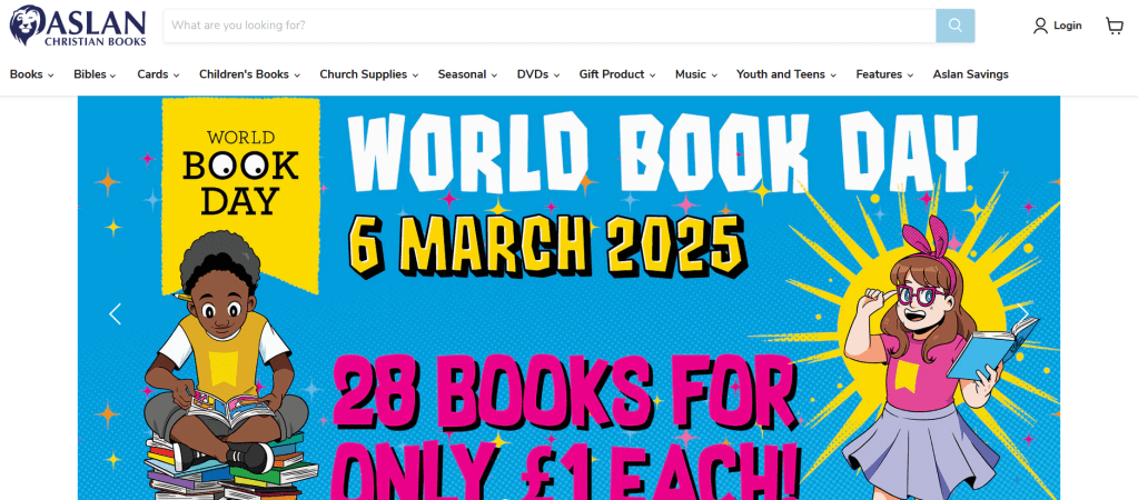 Screenshot of Aslan Christian Books web page